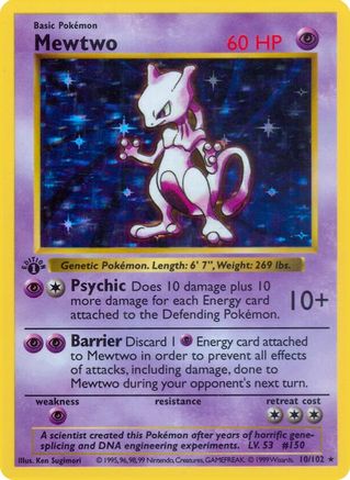 Mewtwo 10 - Base Set Shadowless 1st Edition Holofoil Mewtwo 10 - Base Set Shadowless 1st Edition Holofoil