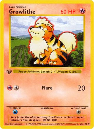 Growlithe 28 - Base Set Shadowless Unlimited - Poke-Collect