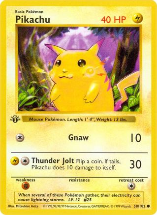 Pikachu 58 - Base Set Shadowless 1st Edition - Poke-Collect