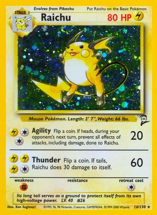 Raichu 16/130 - Base Set 2 Holofoil - Poke-Collect