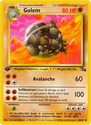 Golem 36/62 - Fossil 1st Edition - Poke-Collect