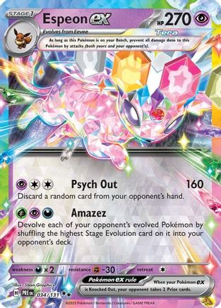 rare pokemon cards eevee evolutions Espeon ex - 034/131 34