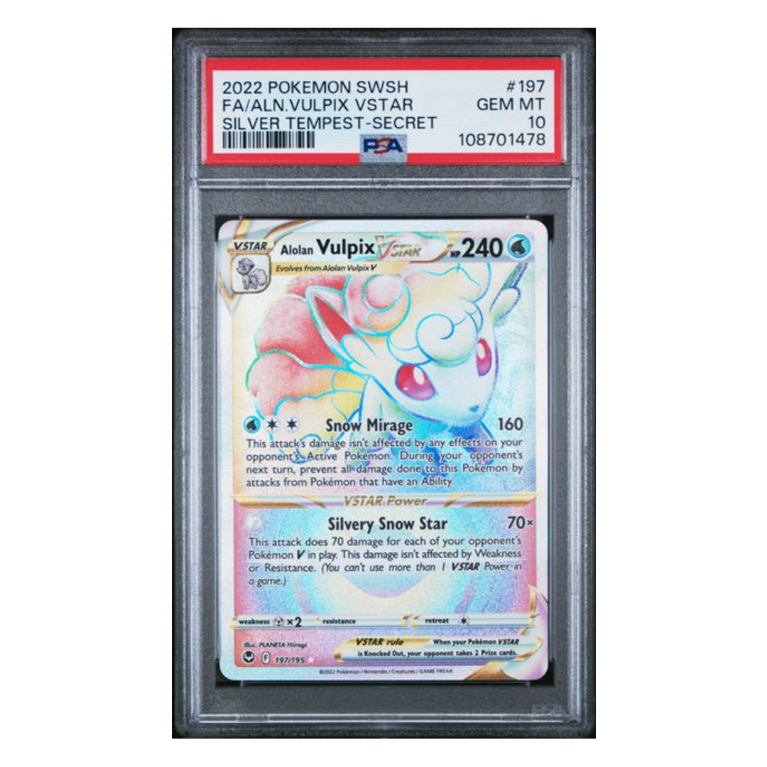 alolan vulpix v pokemon card Alolan Vulpix VSTAR Silver Tempest #197 PSA 10