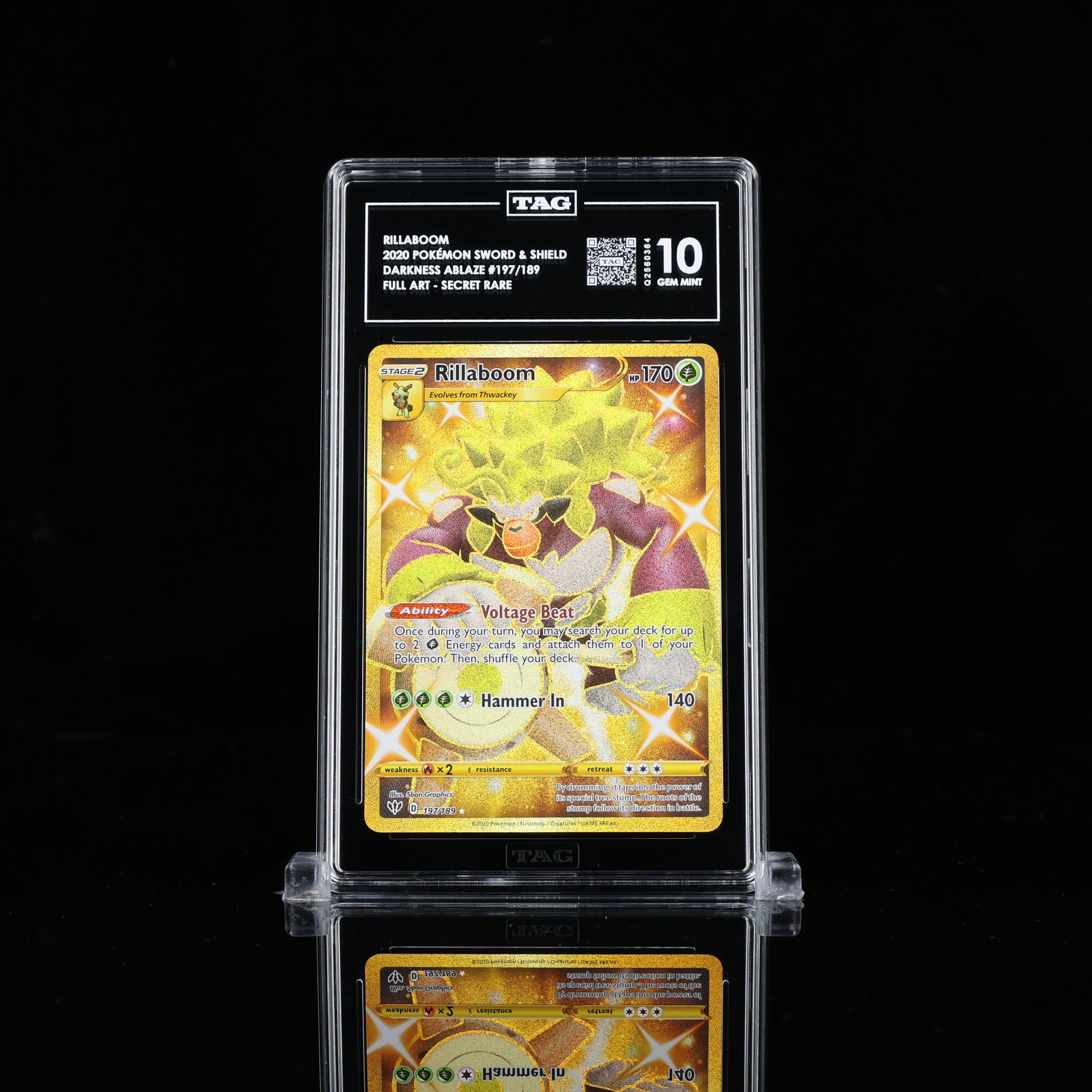 Rillaboom Secret Rare Darkness Ablaze 197/189 TAG Gem Mint 10 Rillaboom Secret Rare Darkness Ablaze 197/189 TAG Gem Mint 10