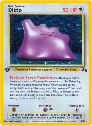 Ditto (3) 3/62 - Fossil 1st Edition Holofoil - Poke-Collect
