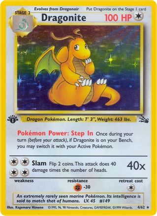 Dragonite (4) 4/62 - Fossil 1st Edition Holofoil - Poke-Collect