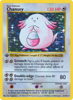 Chansey 3 - Base Set Shadowless 1st Edition Holofoil