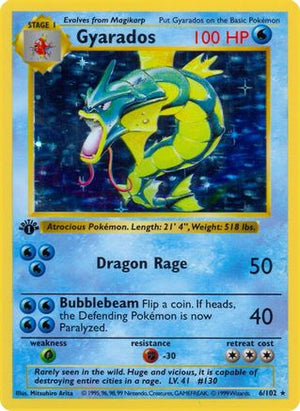 Gyarados 6 - Base Set Shadowless 1st Edition Holofoil - Poke-Collect