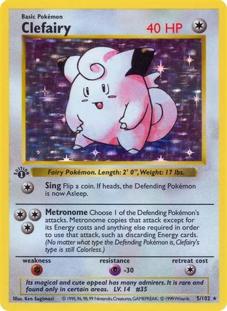 Clefairy 5 - Base Set Shadowless 1st Edition Holofoil - Poke-Collect