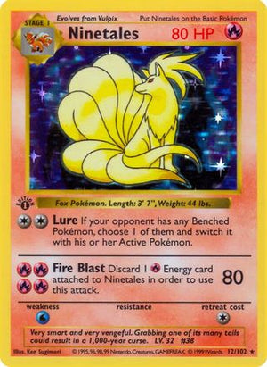 Ninetales 12 - Base Set Shadowless 1st Edition Holofoil