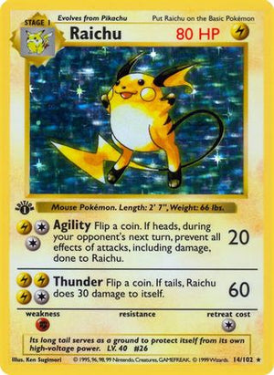Raichu 14 - Base Set Shadowless 1st Edition Holofoil - Poke-Collect