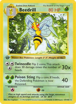 Beedrill 17 - Base Set Shadowless Unlimited - Poke-Collect