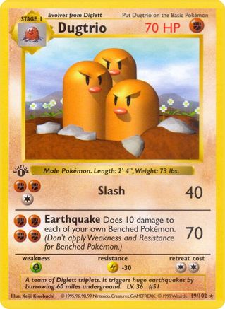Dugtrio 19 - Base Set Shadowless Unlimited - Poke-Collect