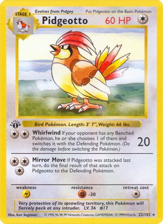 Pidgeotto 22 - Base Set Shadowless Unlimited - Poke-Collect