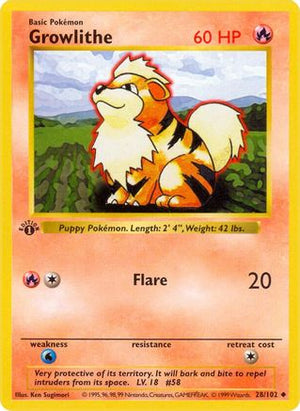 Growlithe 28 - Base Set Shadowless 1st Edition - Poke-Collect