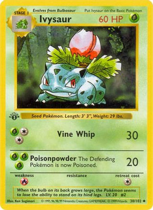 Ivysaur 30 - Base Set Shadowless 1st Edition - Poke-Collect