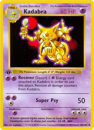 Kadabra 32 - Base Set Shadowless Unlimited - Poke-Collect