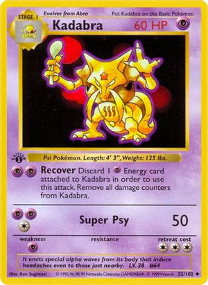 Kadabra 32 - Base Set Shadowless Unlimited - Poke-Collect
