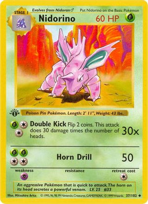 Nidorino 37 - Base Set Shadowless 1st Edition - Poke-Collect