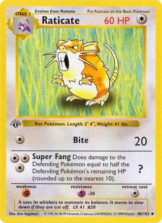 Raticate 40 - Base Set Shadowless 1st Edition - Poke-Collect
