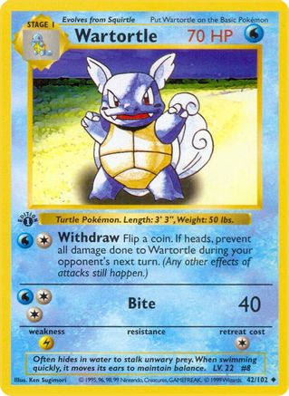 Wartortle 42 - Base Set Shadowless Unlimited - Poke-Collect