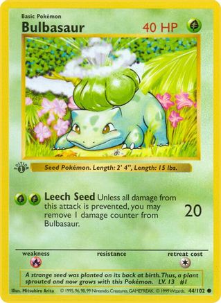Bulbasaur 44 - Base Set Shadowless Unlimited - Poke-Collect