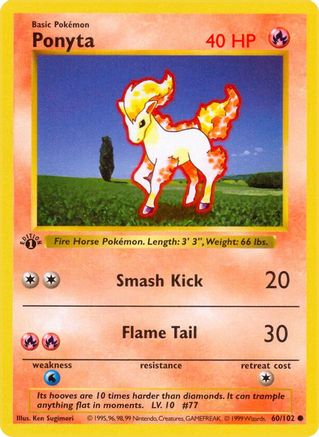 Ponyta 60 - Base Set Shadowless 1st Edition - Poke-Collect