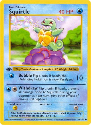 Squirtle 63 - Base Set Shadowless 1st Edition - Poke-Collect