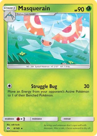 Masquerain 8/149 - SM Base Set Reverse Holofoil - Poke-Collect