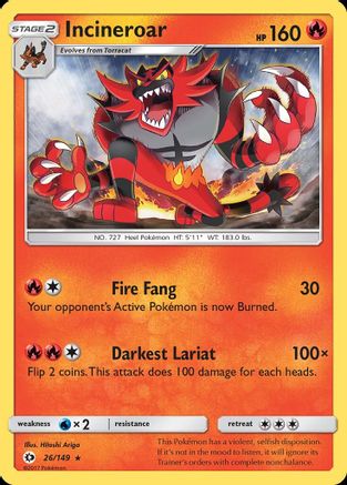 Incineroar 26/149 - SM Base Set Reverse Holofoil - Poke-Collect