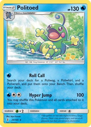Politoed 25/145 - SM  Guardians Rising Reverse Holofoil - Poke-Collect