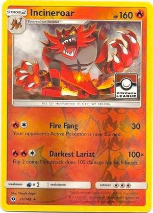 Incineroar - 26/149 (Pokemon League) 26 - League & Championship Cards Reverse Holofoil - Poke-Collect