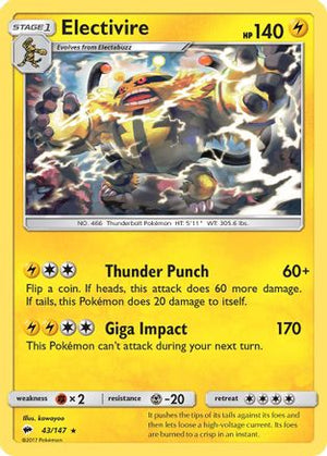 Electivire 43/147 - SM  Burning Shadows Reverse Holofoil - Poke-Collect