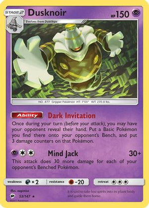 Dusknoir 53/147 - SM  Burning Shadows Reverse Holofoil - Poke-Collect