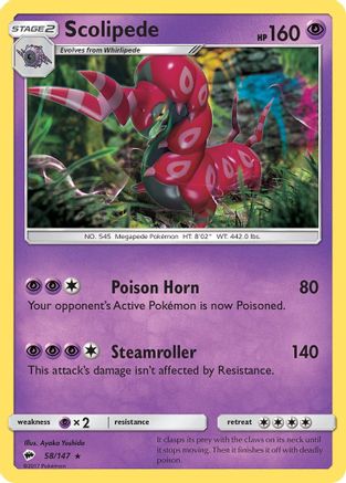 Scolipede 58/147 - SM  Burning Shadows Reverse Holofoil - Poke-Collect