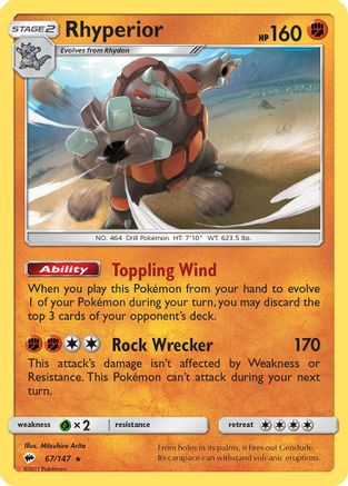 Rhyperior 67/147 - SM  Burning Shadows Holofoil - Poke-Collect