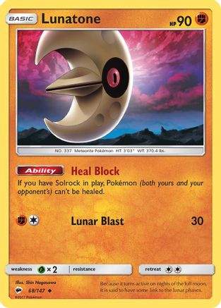 Lunatone 68/147 - Burning Shadows Reverse Holofoil - Poke-Collect