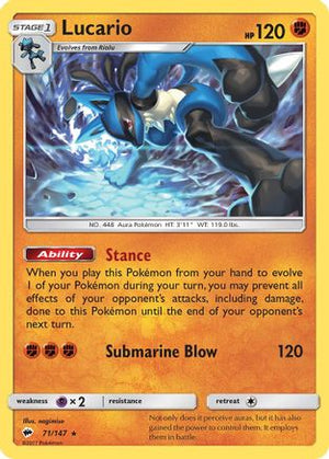 Lucario 71/147 - SM  Burning Shadows Reverse Holofoil
