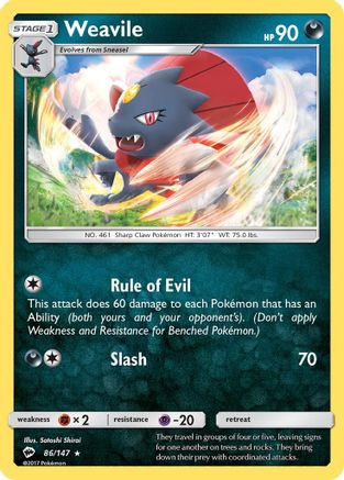 Weavile 86/147 - Burning Shadows Reverse Holofoil - Poke-Collect
