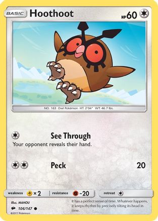 Hoothoot 106/147 - SM  Burning Shadows Reverse Holofoil - Poke-Collect