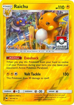 Raichu - 41/147 (League Challenge) [3rd Place] 41 - League & Championship Cards Reverse Holofoil - Poke-Collect