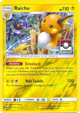 Raichu - 41/147 (League Challenge) [1st Place] 41 - League & Championship Cards Reverse Holofoil - Poke-Collect