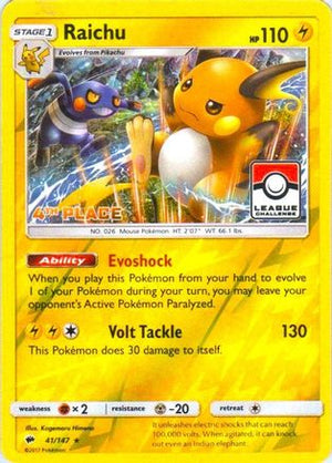 Raichu - 41/147 (League Challenge) [4th Place] 41 - League & Championship Cards Reverse Holofoil - Poke-Collect