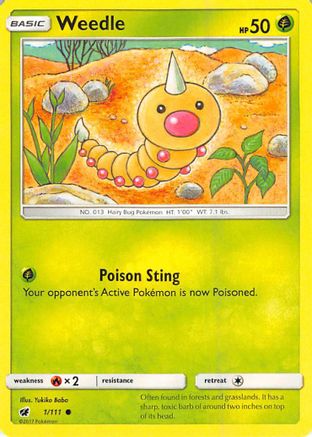 Weedle 1/111 - Crimson Invasion Reverse Holofoil - Poke-Collect