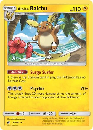 Alolan Raichu 31/111 - SM  Crimson Invasion Reverse Holofoil - Poke-Collect