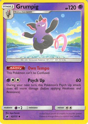 Grumpig 42/111 - SM  Crimson Invasion Reverse Holofoil - Poke-Collect