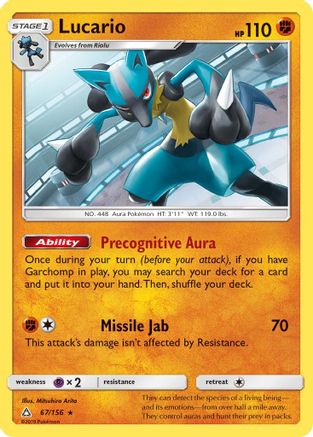 Lucario 67/156 - SM  Ultra Prism Reverse Holofoil - Poke-Collect