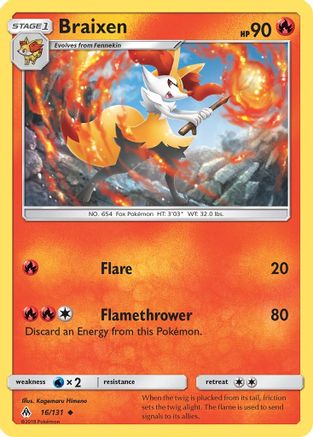 Braixen 16/131 - SM  Forbidden Light Reverse Holofoil - Poke-Collect