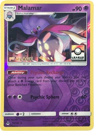 Malamar - 51/131 (League Challenge) [1st Place] 51 - League & Championship Cards Reverse Holofoil - Poke-Collect