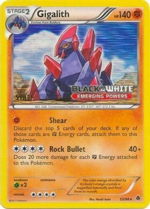 Gigalith 53/98 (Prerelease) [Staff] 53 - Black and White Promos Holofoil - Poke-Collect
